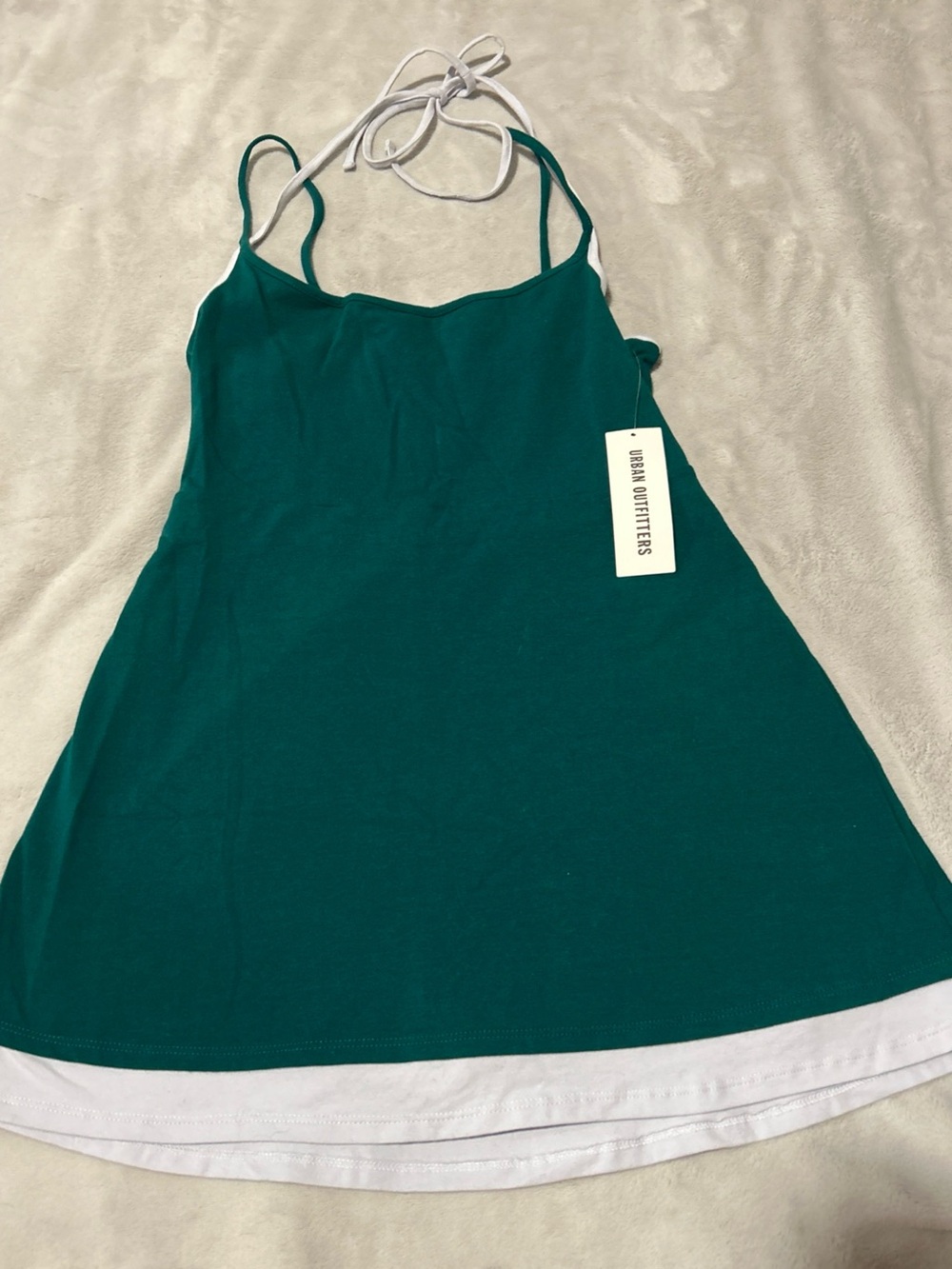 Urban Outfitters Green & White Halter Mini Dress Womens M-w/shorts! NWT
